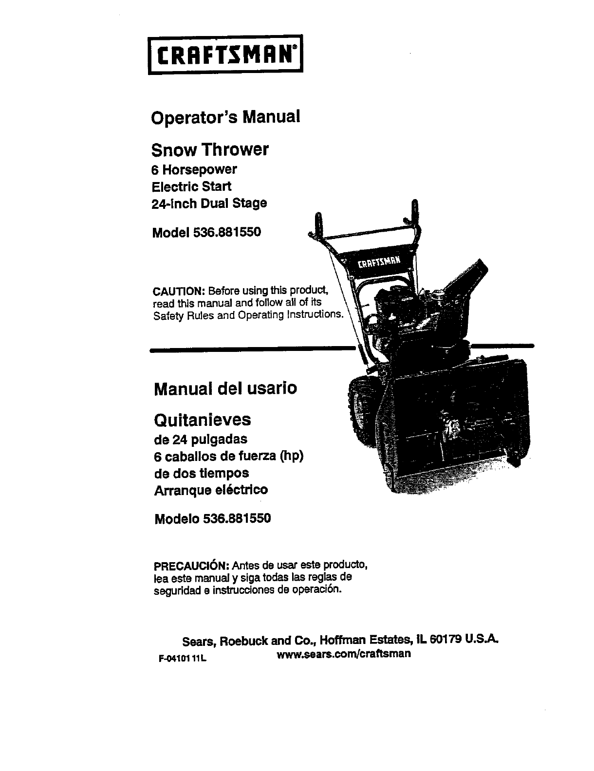 craftsman snow blower manual pdf